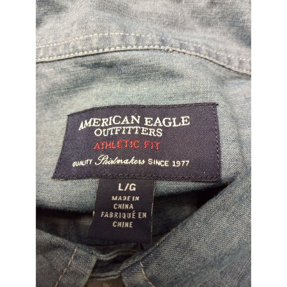 American Eagle Athletic Fit Men's Denim Button Down Shirt Size Large - Picture 4 of 4